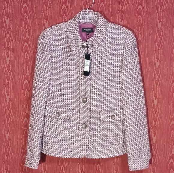TALBOTS Jackets & Blazers - TALBOTS Tweed Long Sleeve Collared Snap Button Blazer Women's Sz 6 NWT